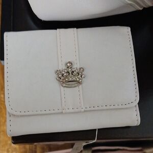 J. C Factory White Fold Wallet with Jeweled Crown